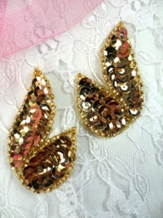 FS549  Gold Mirror Pair Beaded Sequin Appliques 2"