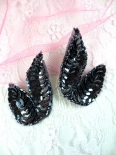 FS549  Gunmetal Mirror Pair Beaded Sequin Appliques 2"