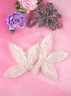 FS566 Crystal AB Beaded Leaf Applique 3.5"