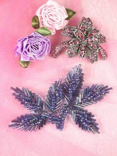 FS566 Purple AB Beaded Leaf Applique 3.5"