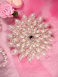 FS5908L Silver Pearl Beaded Applique 3.25"