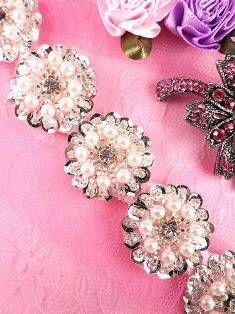 FS600 Vintage Silver Pearl Sequin Beaded Trim 1"
