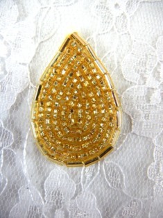 FS613 Gold Teardrop Beaded Applique 1.5"