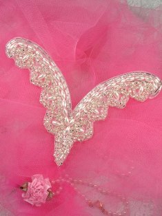 FS617 Silver Pearl Collar Beaded Applique 6"