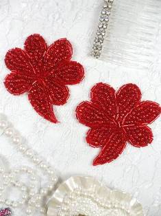 FS739 Red Beaded Mirror Pair Sequin Appliques 2.5"