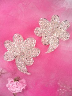 FS739 Silver Beaded Mirror Pair Sequin Appliques 2.5"