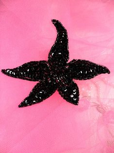 FS824 Black Starfish Beaded Sequin Applique 4.5"