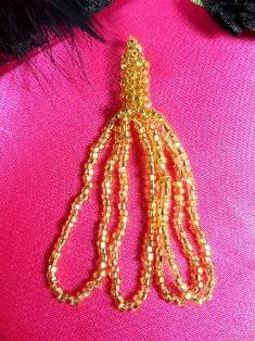 FS833B Gold Dangle Tassel Beaded Applique 2.5"