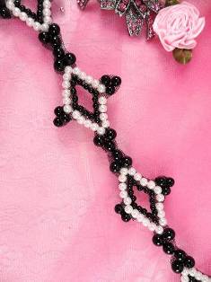 FSV308 Black White Diamond Beaded Trim 1.5"