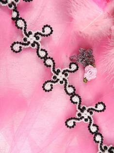 FSV309 Black White Pearl ( X ) Beaded Trim 3"