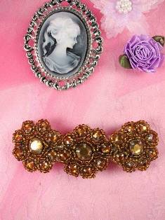 HB0474 Bronze Beaded Jewel Floral Hair Bow 3.75"