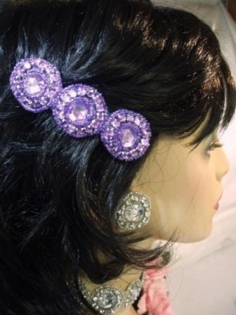 HB0379 Lavender Beaded Rhinestone Hair Bow 3.75"