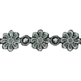 E7001 Silver Embroidered Floral Trim Iron On
