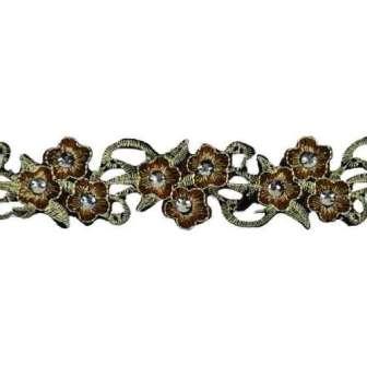 E7002 Gold Embroidered Floral Beaded Trim Iron On