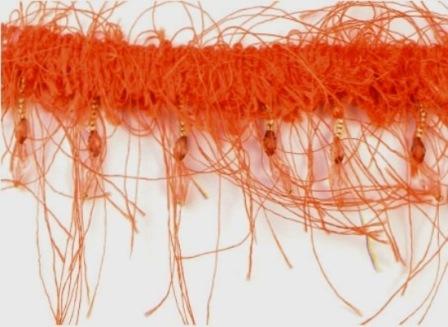 E2664  Orange Beaded Eyelash Gimp Fringe Trim-embellishment,sewing,clothing,sequin,beaded,bead,sequins,applique,motif,collar,orange,trim,hairy,gimp,trimmings,sewing,beaded,ostrich,rayon,hollywood,eyelash,fringe 