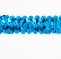 E4412   Turquoise Sequin Stretch 2 Row Sewing Trim 1"