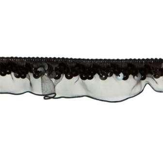 E4572  Black Stretch Sequin Organza Trim 1"-black,stretch,sequin,organza,trim