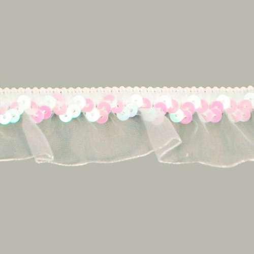 E4572  White AB Stretch Sequin Organza Trim 1"-white,ab,stretch,sequin,organza,trim