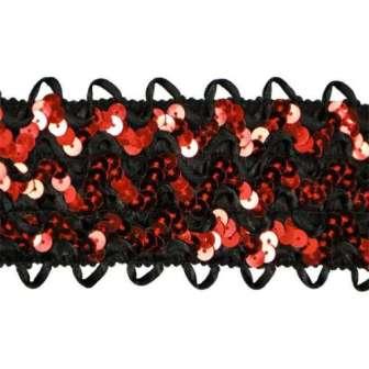 E4574  Red/Black Rick Rack Stretchy Sequin Trim-red,black,rick,rack,stretch,stretchy,sequin,trim