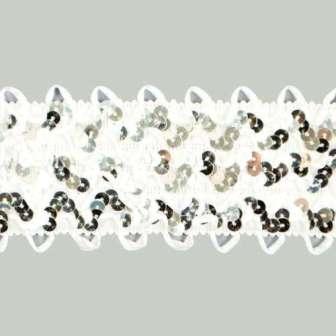 E4574  Silver/White Rick Rack Stretchy Sequin Trim-silver,white,rick,rack,stretch,stretchy,sequin,trim