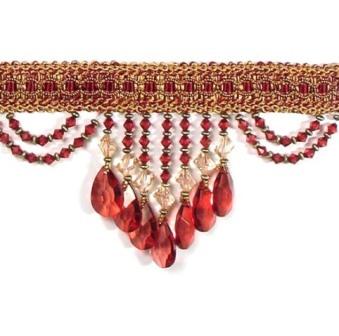 E6111 Burgundy & Gold Multi Isabella Drapery Teardrop Trim 5"