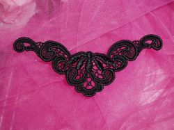 F21  Black Corner Yoke Venise Lace Applique 5.5"-yoke,black,lace,collar,floral,embellishment,embroidered,venise,venice,lace,victorian,sewing,applique,motif
