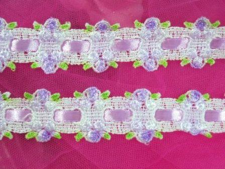 C38  Lavender Rose Ribbon Lace Trim 1.25"
