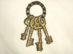 F18  Keys to the Kingdom Embroidered Applique 4"-embroidered,keys,kingdom,embellishment,sewing,applique,motif,patch