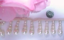 C22   Large Ivory Pearl Beaded FringeTrim-embellishment,sequin,beaded,beads,applique,trim,motif,ivory,victorian,elegant,