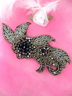 JB17 Triple Metallic Beaded Floral Applique 5.25"