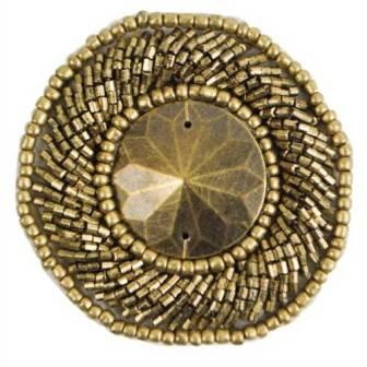 E2621 Antique Gold Round Bead Medallion 2.5"-sequin,appliques,flower,antique,gold,beaded,motif