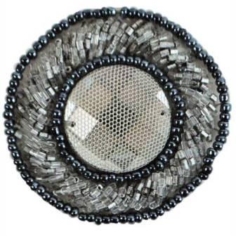 E2621 Grey Round Bead Medallion 2.5"-sequin,appliques,flower,grey,beaded,motif