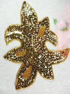 K23  Gold Motif  Beaded Sequin Applique 7.75"