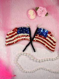 KAF4 Patriotic Flag Beaded Sequin Applique 5"