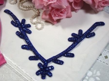 K8117  Blue Collar Rhinestone Beaded Applique 8.5"