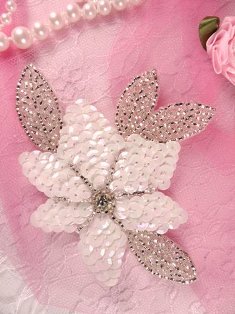 K8124 White AB Silver 4" Sequin Beaded Floral Applique