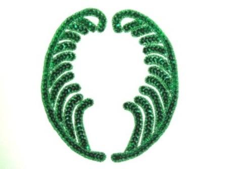 K8134  Green Mirror Pair Beaded Sequin Applique 7.5"