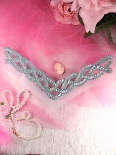 K8248 Lt. Blue AB Braided Collar Beaded Sequin Applique 8.75"