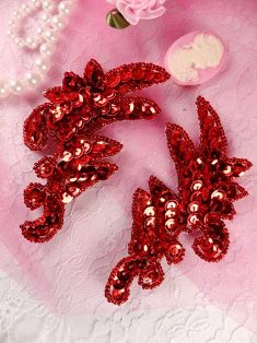 K8256 Red Mini Claw Pair Sequin Beaded Appliques 3.5"