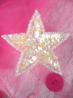 K8272 Crystal AB Star Sequin Beaded Applique 2.5"