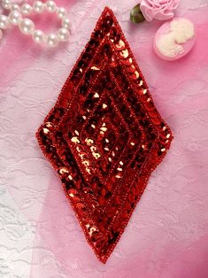 K8385 Red Diamond Beaded Sequin Applique 5.5"