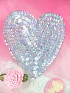K8395 Lt. Blue Crystal AB Heart Sequin Applique 3.5"