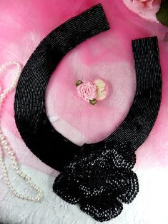 K8398 Black Floral Collar Beaded Sequin Applique  11"