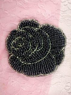 K8740 Gunmetal Silver Rose Beaded Applique 3"