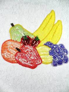 MA297  Lg Fruit Basket  Beaded Sequin  Applique 7.75"