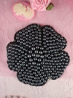 K9299 Gunmetal Floral Beaded Applique 3"