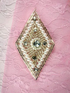 KSD1 Silver Pearl Beaded Crystal Rhinestone Applique