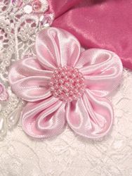 L11 Pink Beaded Flower Applique 2.5"-pink,flower,floral,rose,applique,embellishment,motif 