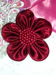 L11  Burgundy Wine Beaded Flower Applique 2.5"-burgundy,wine,flower,floral,rose,applique,embellishment,motif 