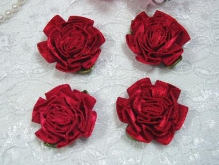 L22  Lot of 4 Red Floral Rose Flower Appliques 1.5"-red,flower,floral,rose,lot,applique,embellishment,motif 
